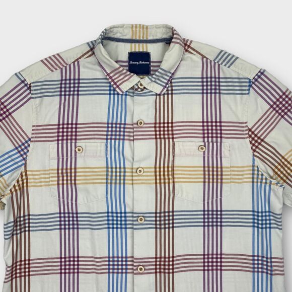 Tommy Bahama Shirt Mens Extra Large Silk Check Striped White Island Zone Pockets - Picture 6 of 14